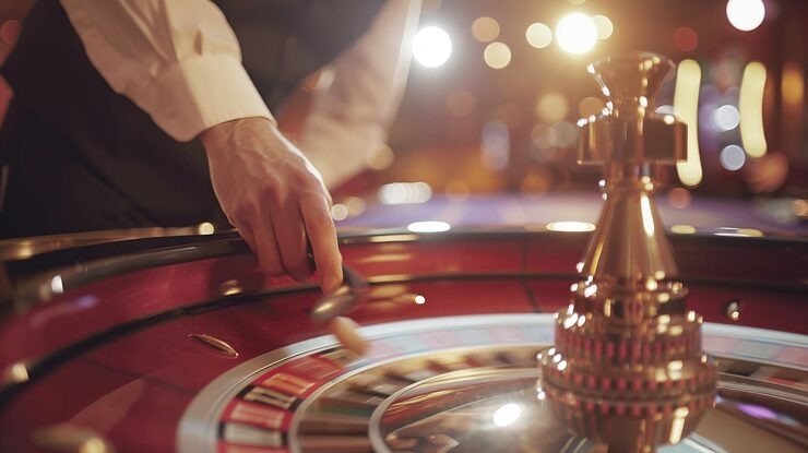 Live Bandar Ceme table with dealer and players on mobile phone