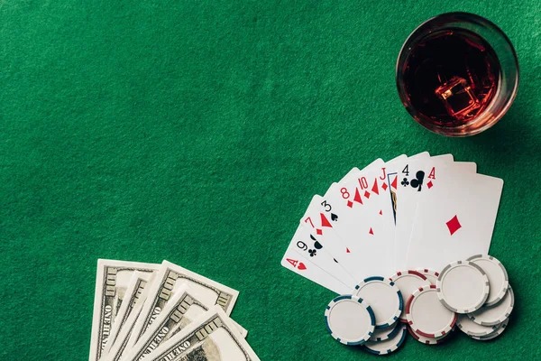 Pot won by strongest hand with chip stack displayed